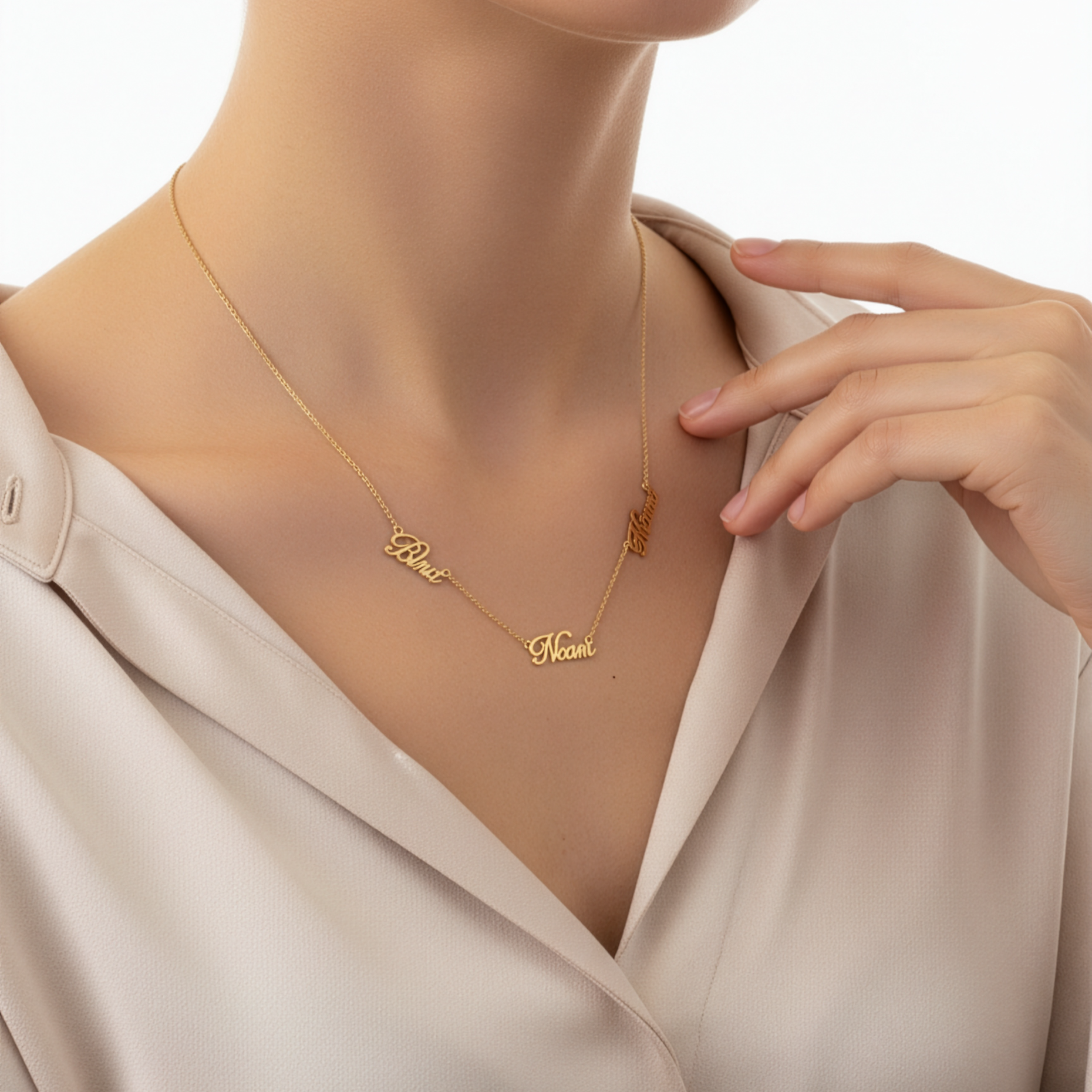 English Script Three Name Necklace